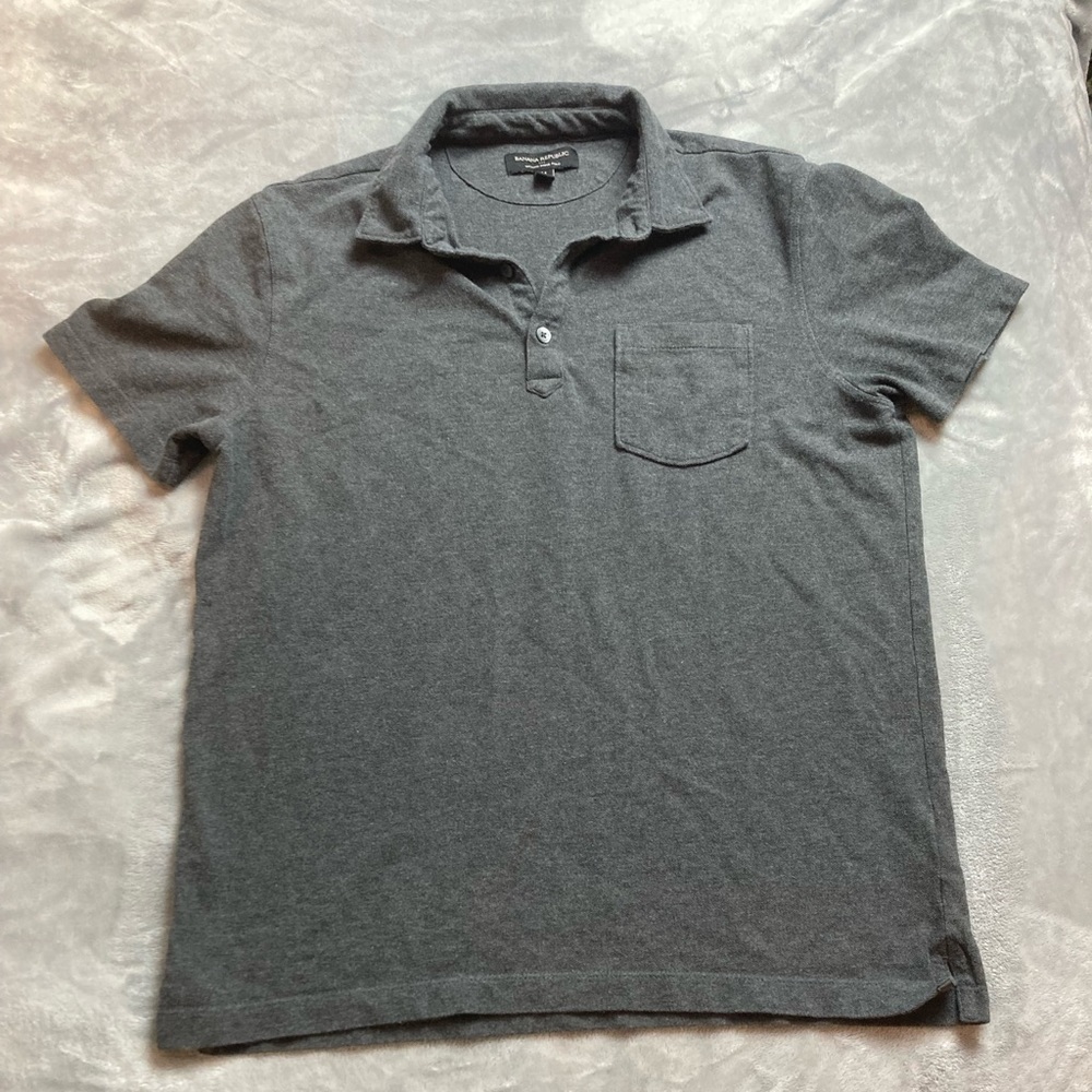 Mens Banana Republic Short Sleeve Polo Shirt Size Medium Gray